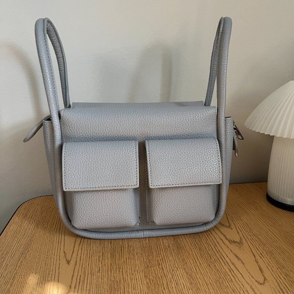 NWT Anthropologie Blue Gray Leather Purse With Pockets